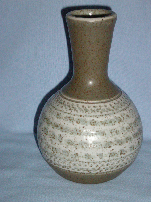 Long Necked Olive Green Stoneware Vase