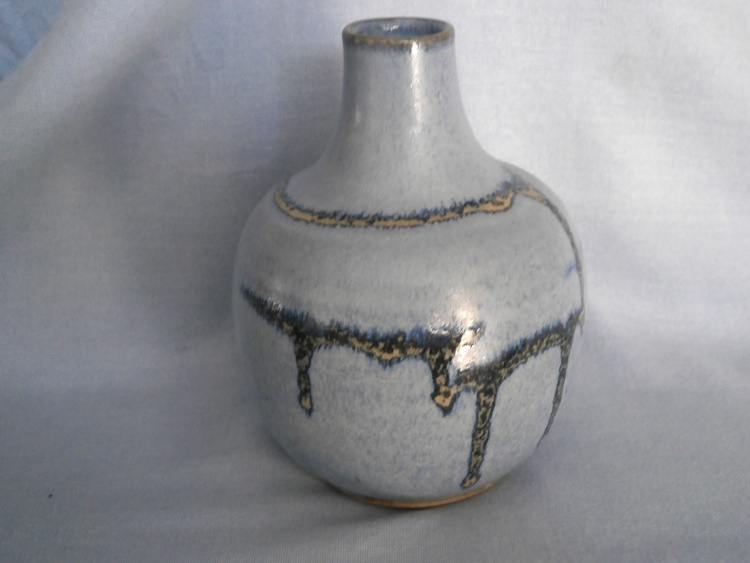 Beautiful Blue Stoneware Studio Pottery Vase Marked JLM